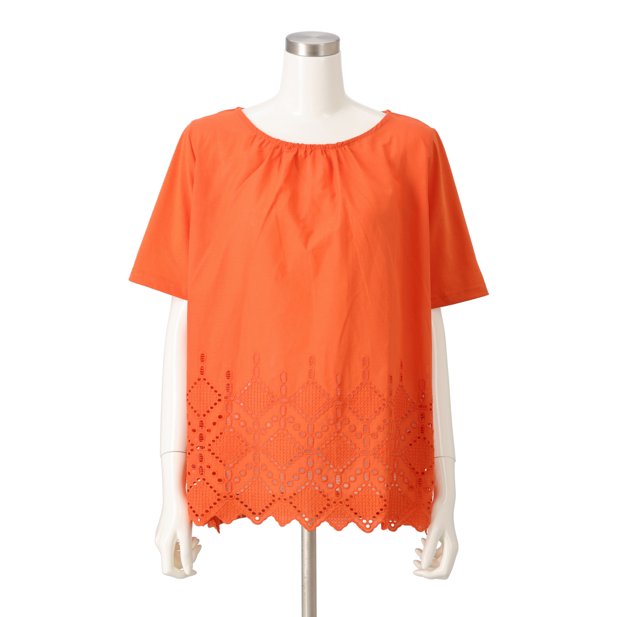 Provador 綿混 パネル刺繍レース 半袖プルオーバー 麻布プロバドール