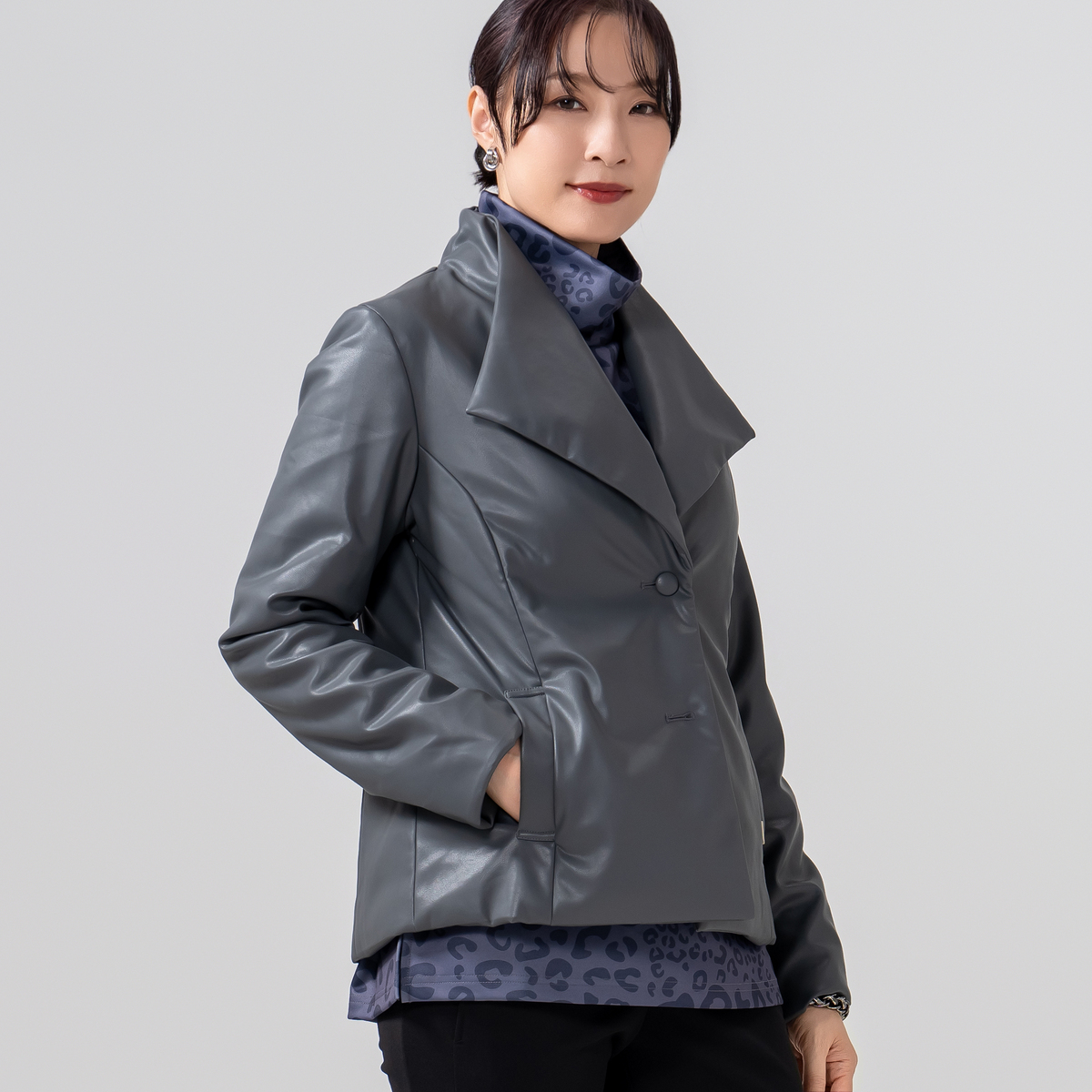 BOUTIQUE JUNKO フェイクレザー中綿ジャケット ブティックジュンコバイ