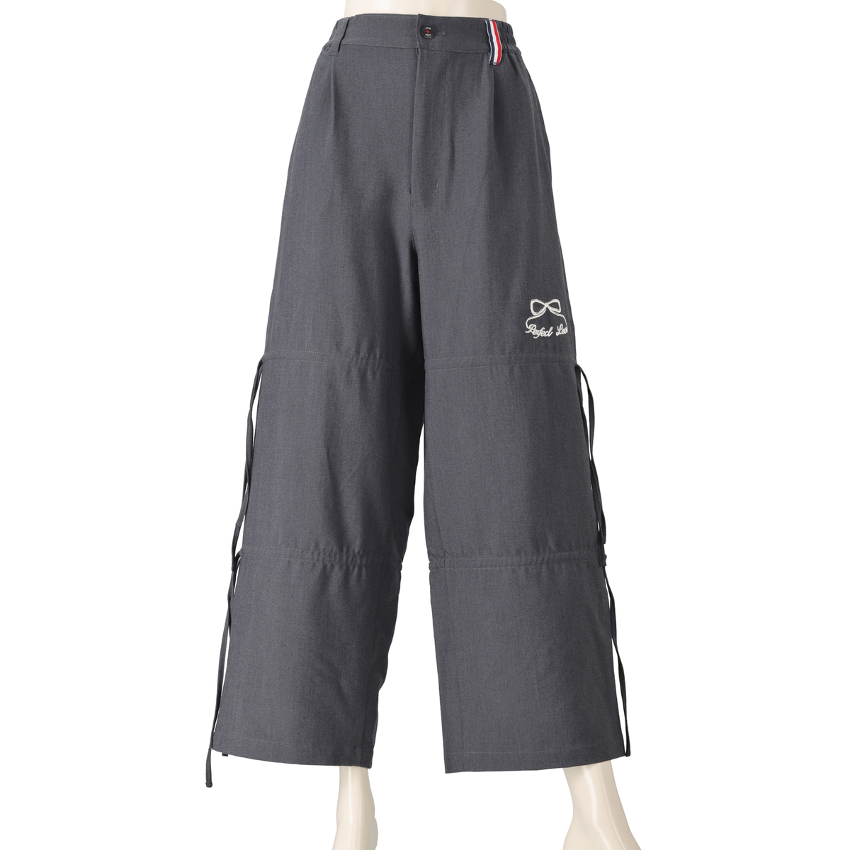 PERSONS エンブロイダリーサイドリボンワイドストレートパンツ