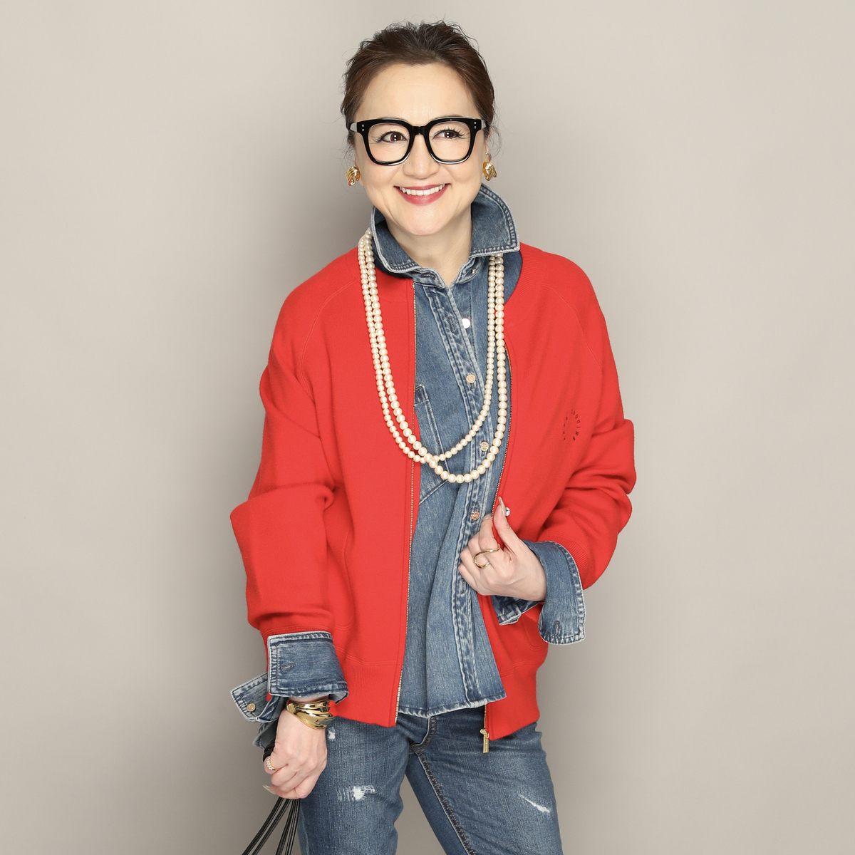 AnneCoquineコアスパンヤーンニットブルゾン ネット限定カラー