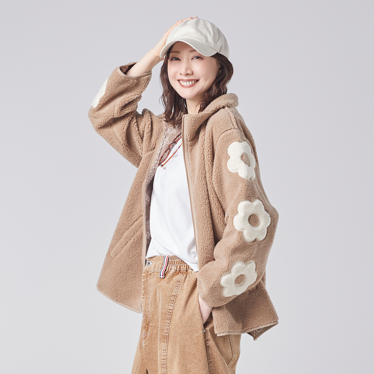 PERSONS 袖フラワーパッチあったかボアブルゾン パーソンズ（PERSONS