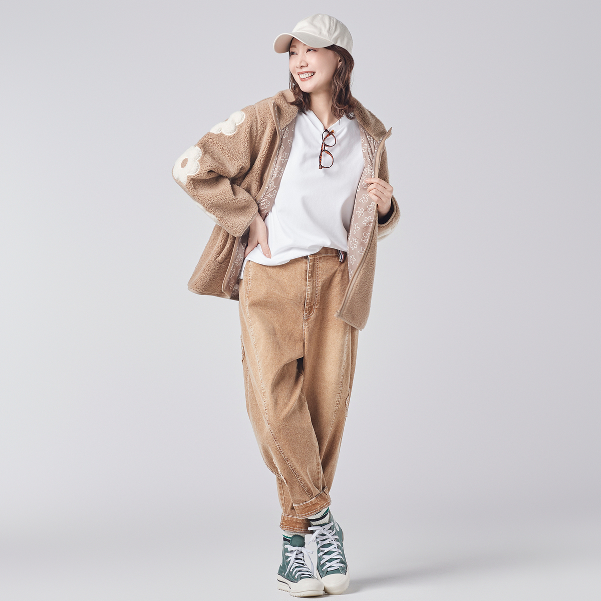 PERSONS 袖フラワーパッチあったかボアブルゾン パーソンズ（PERSONS