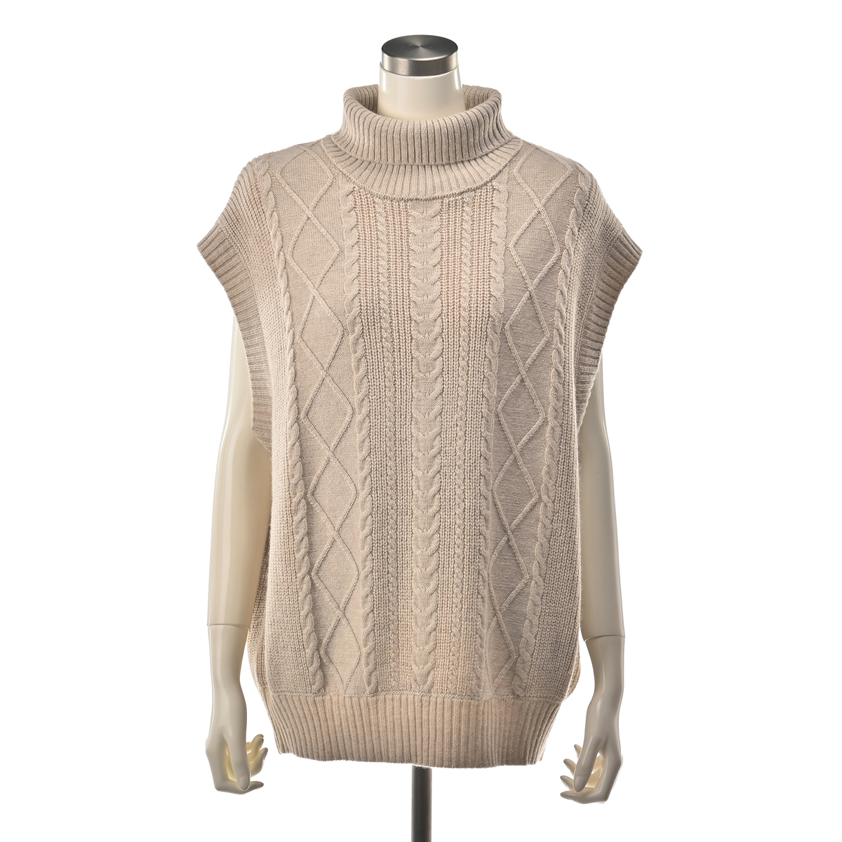 Anne Coquine ウールミックスケーブル編みタートルニットベスト