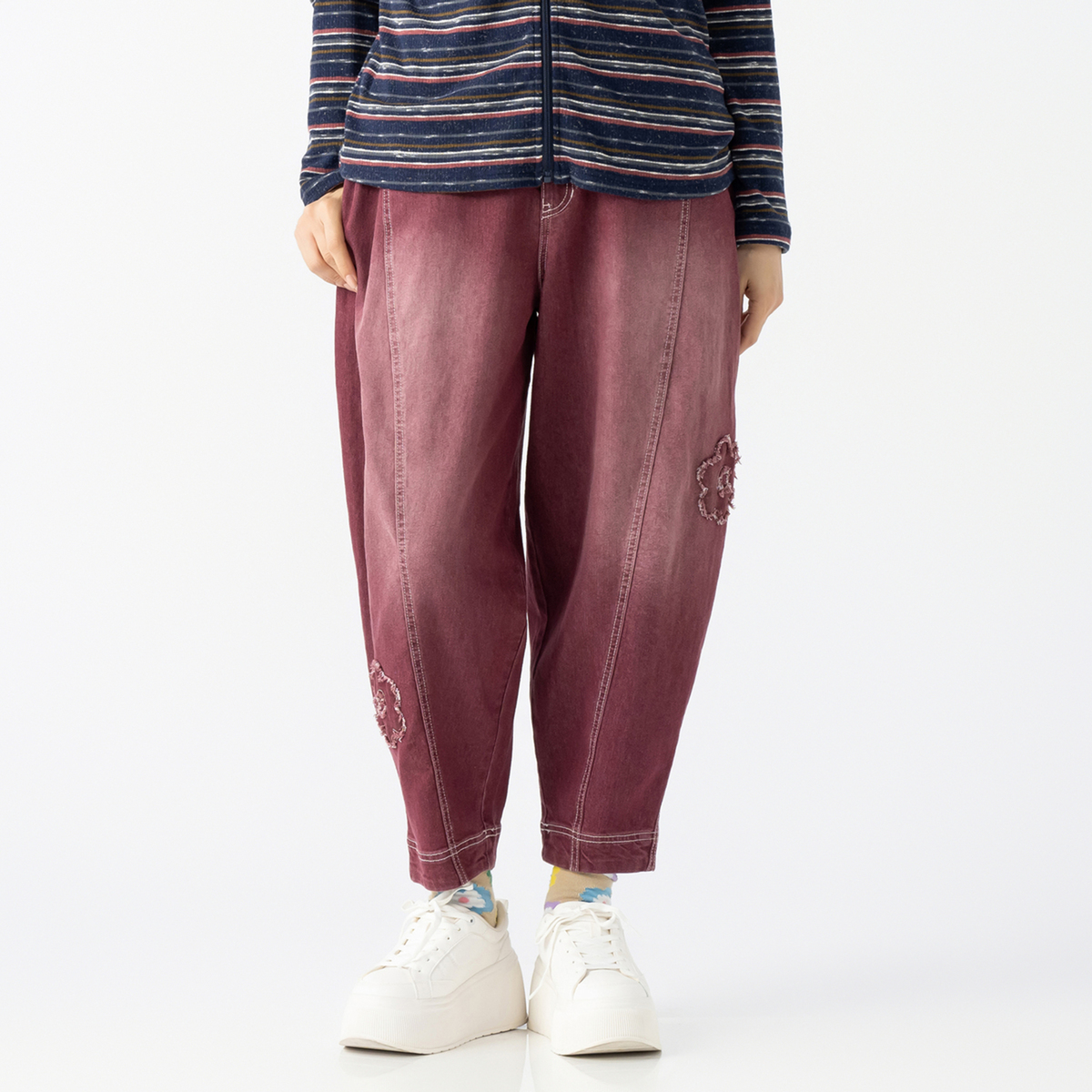 PERSONS 選べる股下フラワーパッチデニムキャットパンツ パーソンズ