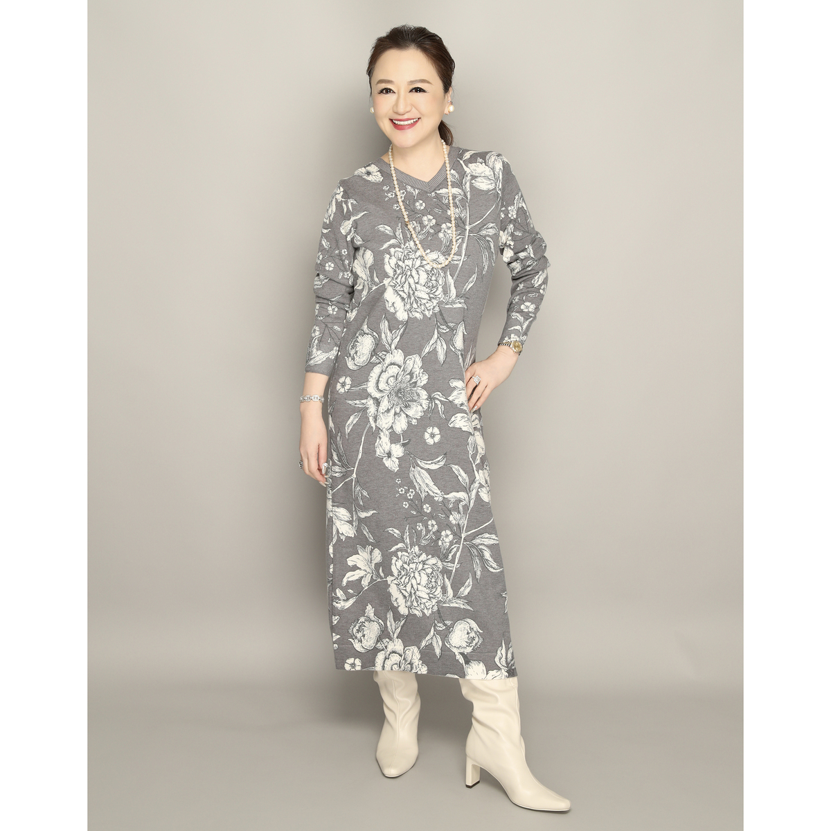 Anne Coquine コアスパンヤーンプリント2WAYニットワンピース