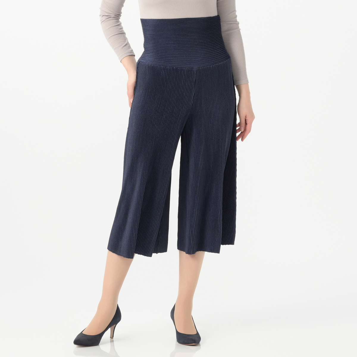 SPECCHIO シャトルプリーツフリーサイズキュロットフレアパンツ