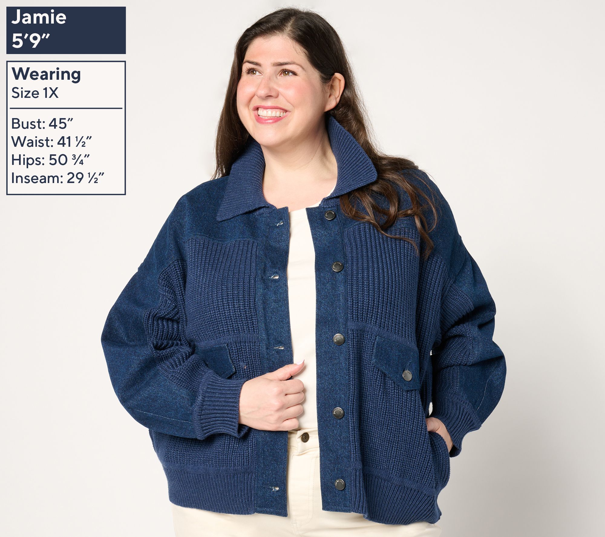 Peace Love World Cardigan Sweater with Denim Details - QVC.com