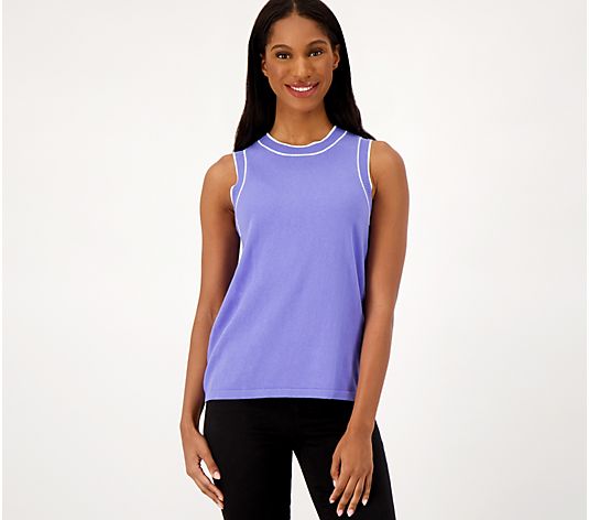 Isaac Mizrahi Live! Sleeveless Sweater with Tipped Trim - QVC.com