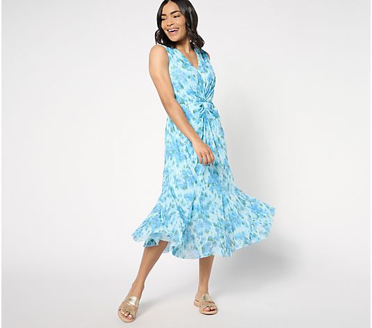 Isaac Mizrahi Live! Tall Always Isaac Twist Front Mesh Midi Dress