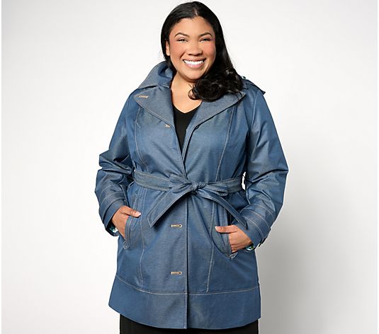 Isaac Mizrahi Live! Water Resistant Trench Coat w/ Lining and Hood