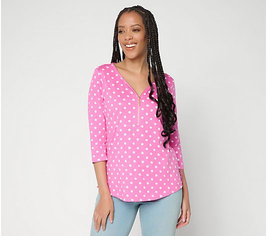 Belle by Kim Gravel Polka Dot Signature Zip Knit Top - QVC.com