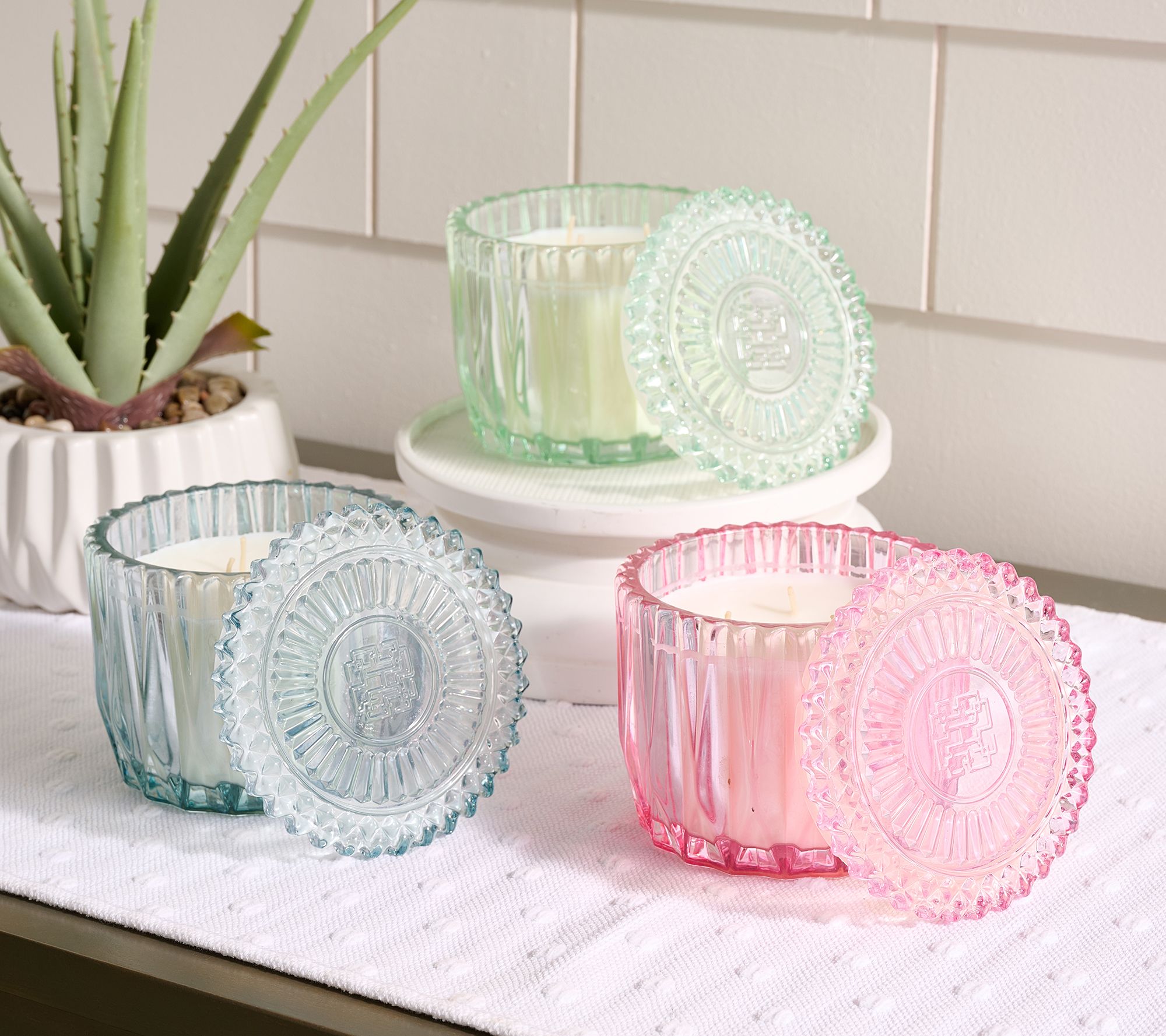 HomeWorx by Slatkin + Co. S/3 14oz Spring Classic Faceted Glass