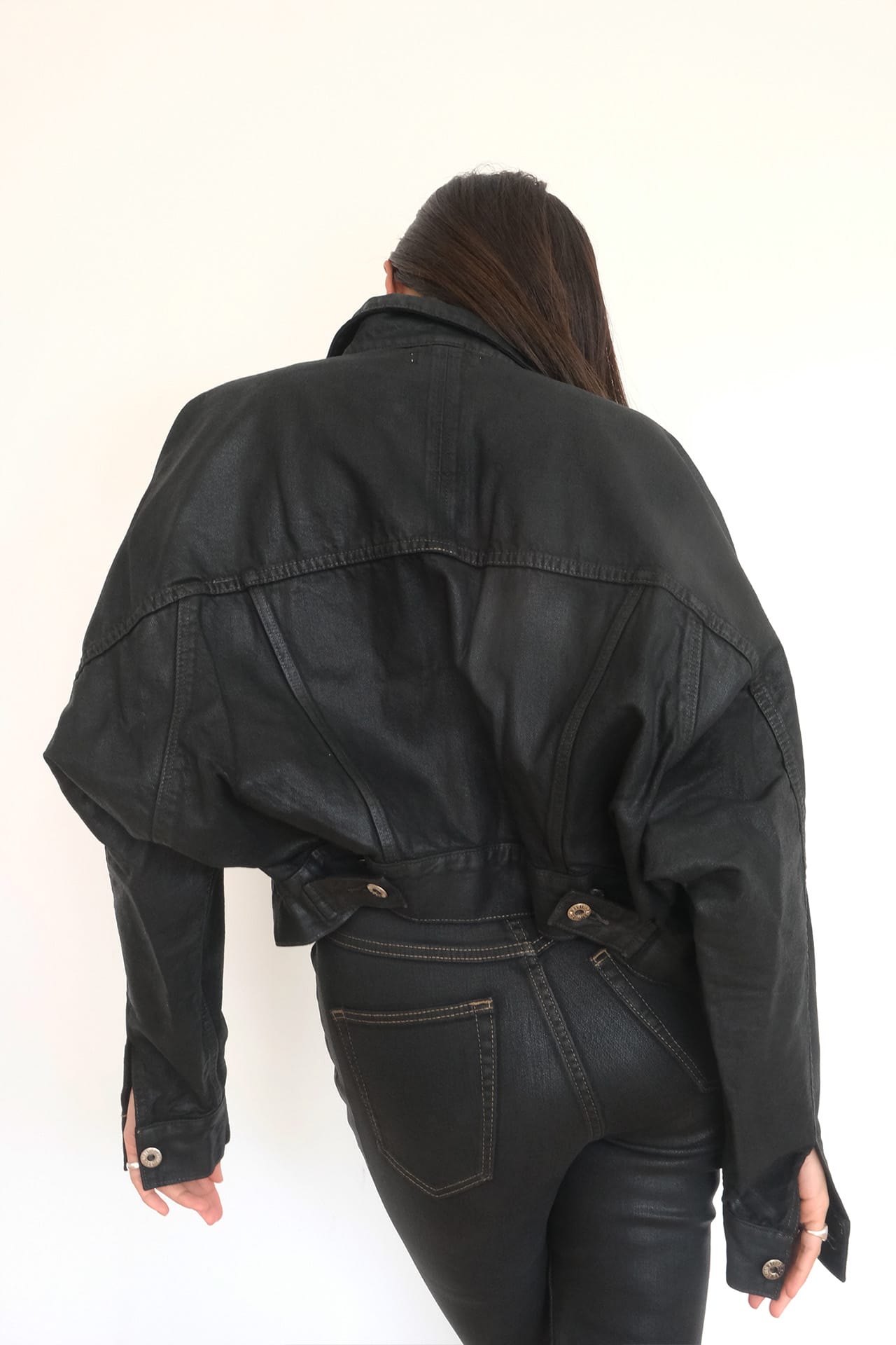 Coated Denim Jacket in Black