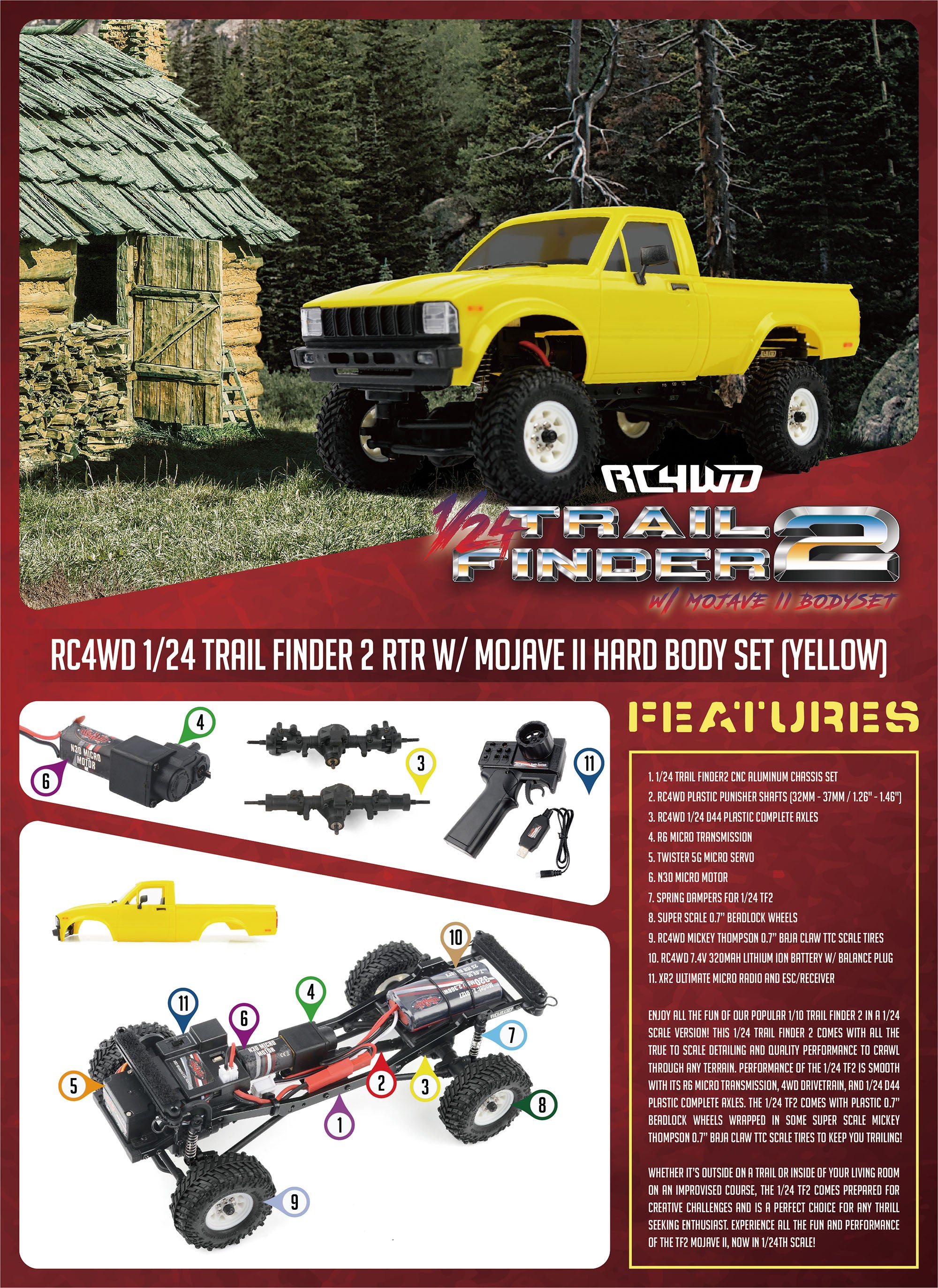 RC4WD 1/24 トレイルファインダー 2 TF2ミニ RTR W/モハーベ II レッド