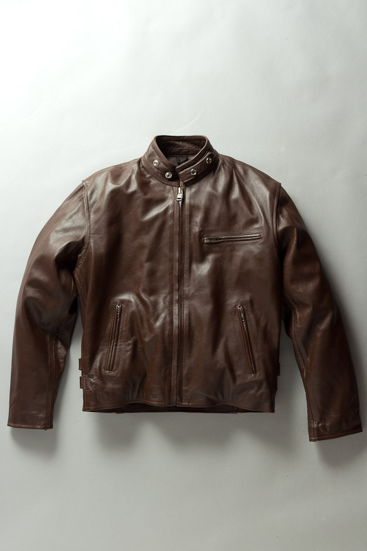 訳あり] 新品 Schott シングルライダースレザージャケット ブラウン/L
