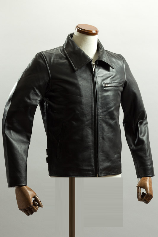 トラッカージャケット ブラック カウレザー、ライダースジャケット、革