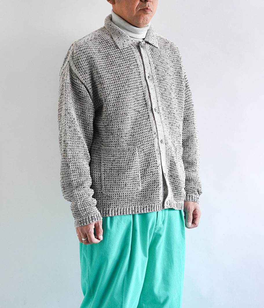 YOKE MESH KNITTED BUTTONED CARDIGAN [WHITE] - Fresh Service