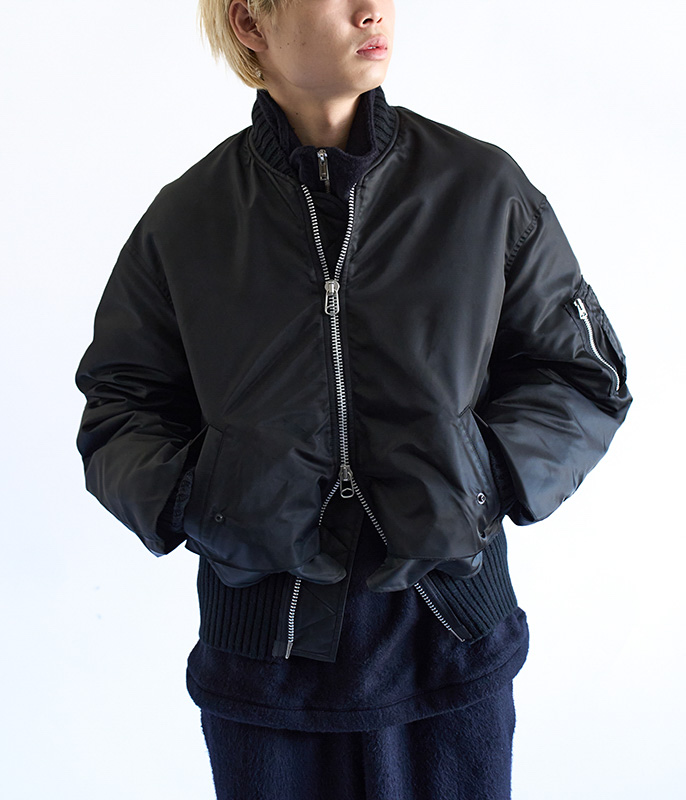 YOKE Connected Rib Knit Flight Jacket [BLACK] - Fresh Service