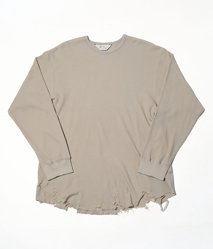 ANCELLM DAMAGE WAFFLE CREW LS T-SHIRT [GREIGE] - Fresh Service