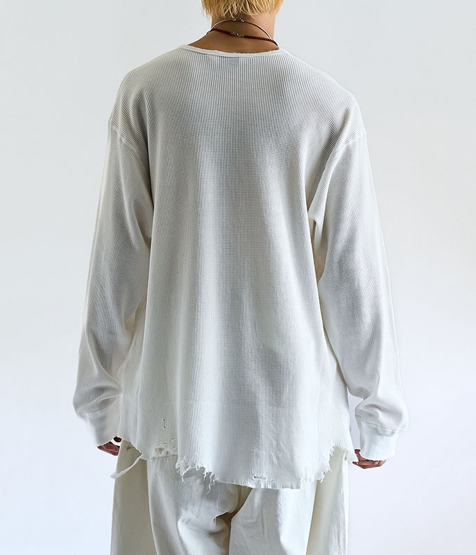 ANCELLM DAMAGE WAFFLE CREW LS T-SHIRT [WHITE] - Fresh Service