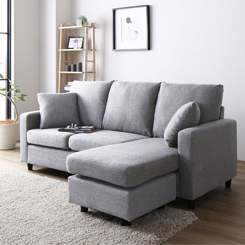 ファブリック カウチソファ 3人掛け/脚を外せばローソファにも