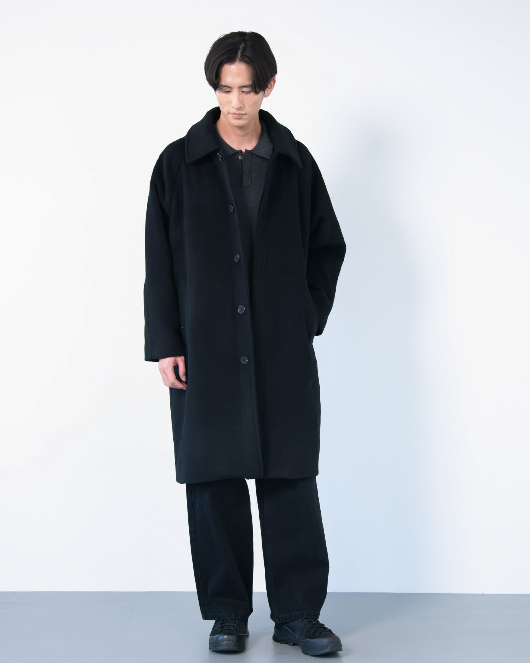 Double Melton Bal Collar Coat -black-