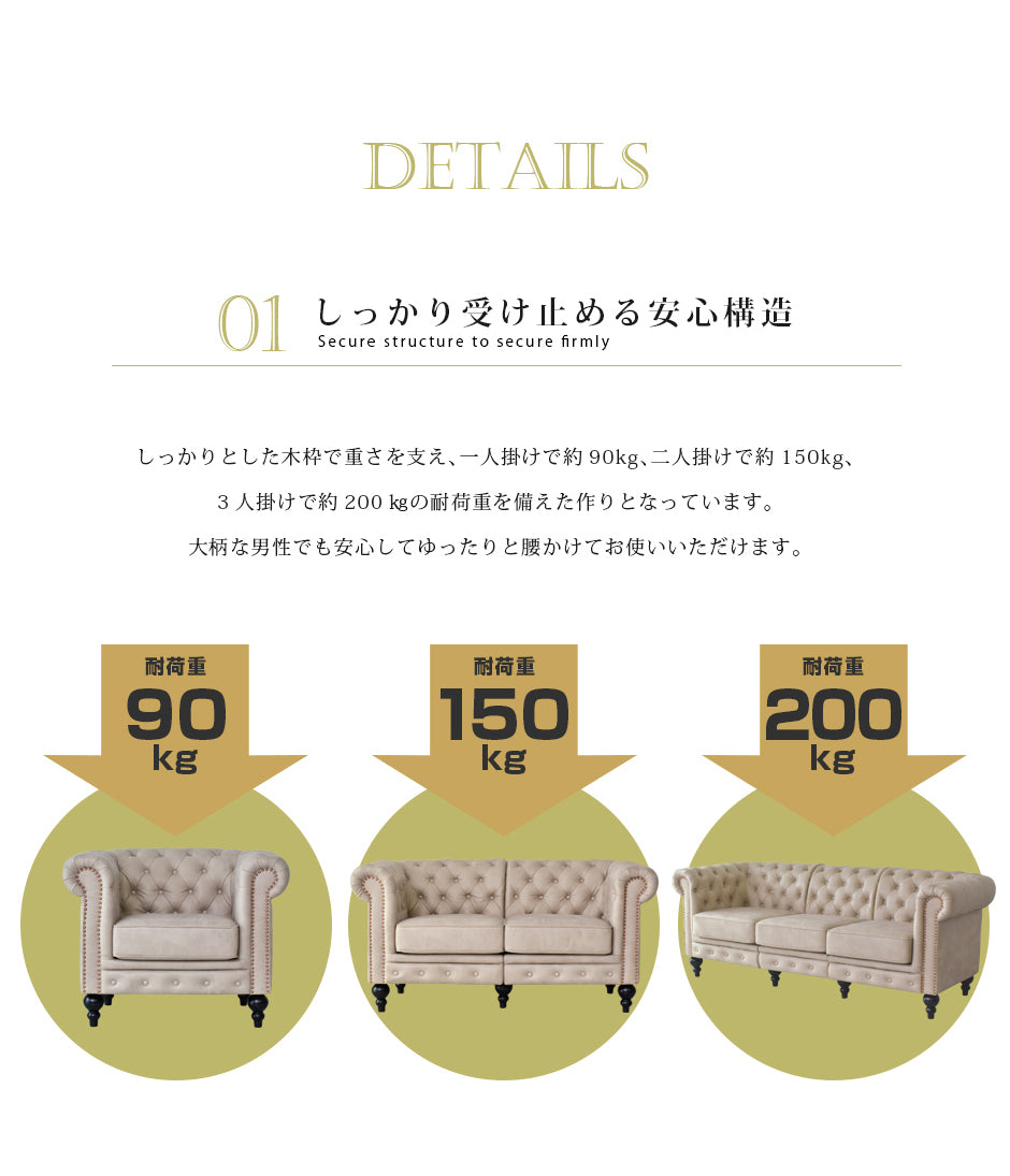 幅98] ソファー ひとりがけ 1人用 チェスターフィールド ヴィンテージ