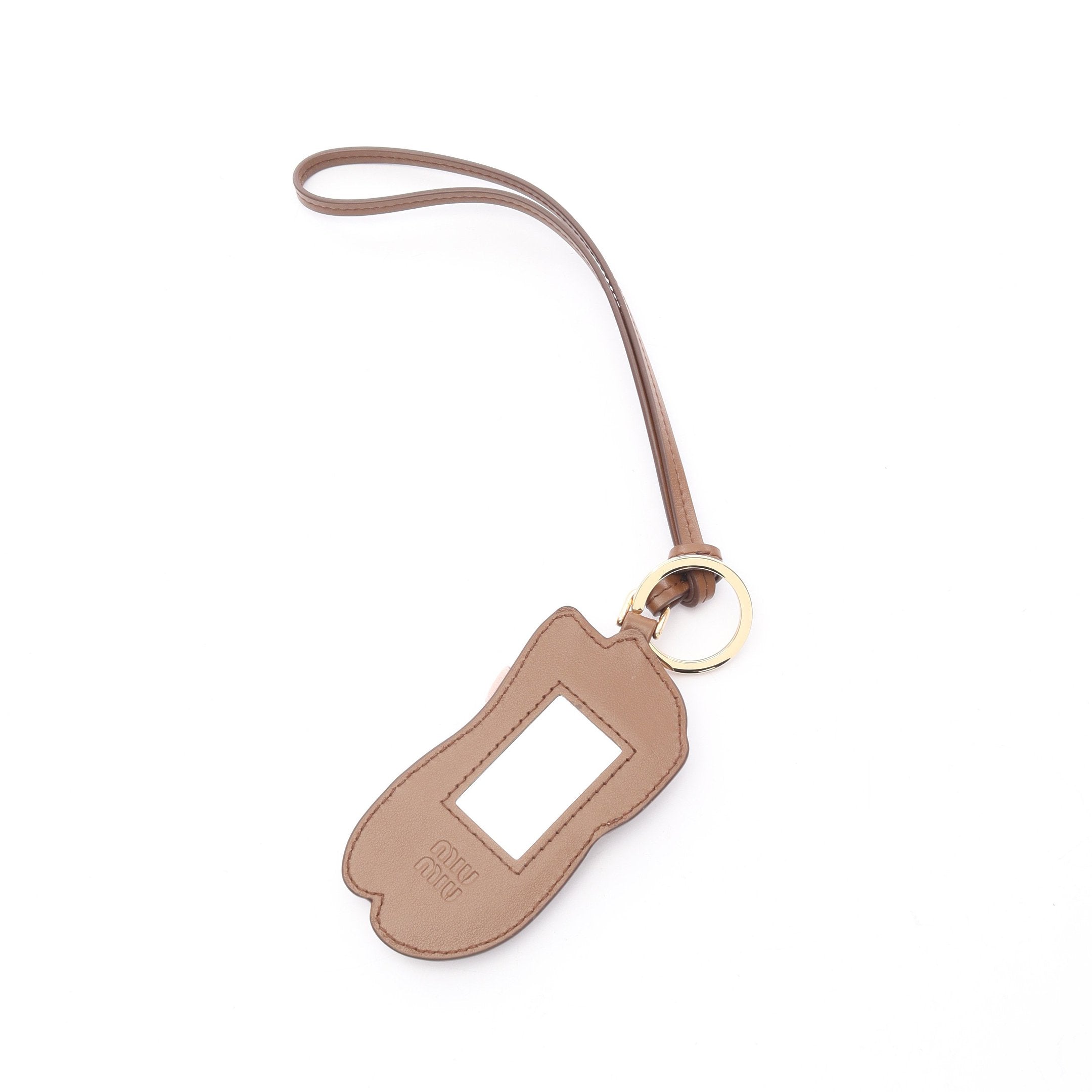 MIUMIU レザートリック バックチャーム キーホルダー ピンク×ブラウン