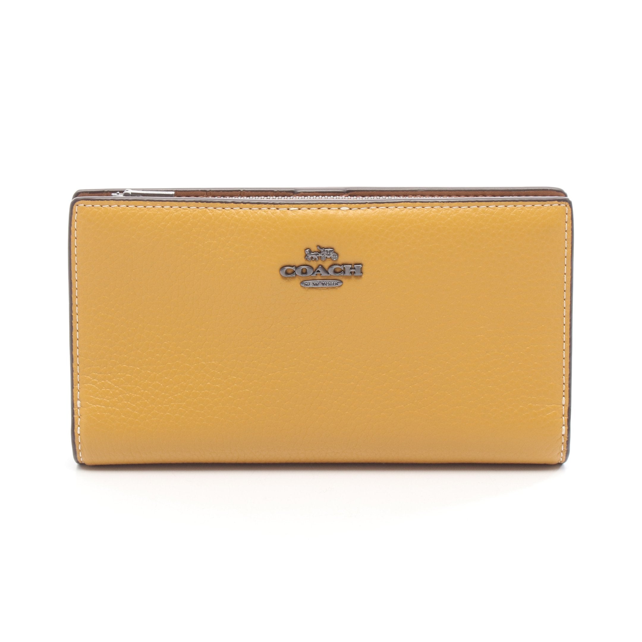 スリムジップウォレット 二つ折り長財布 レザー イエローブラウン