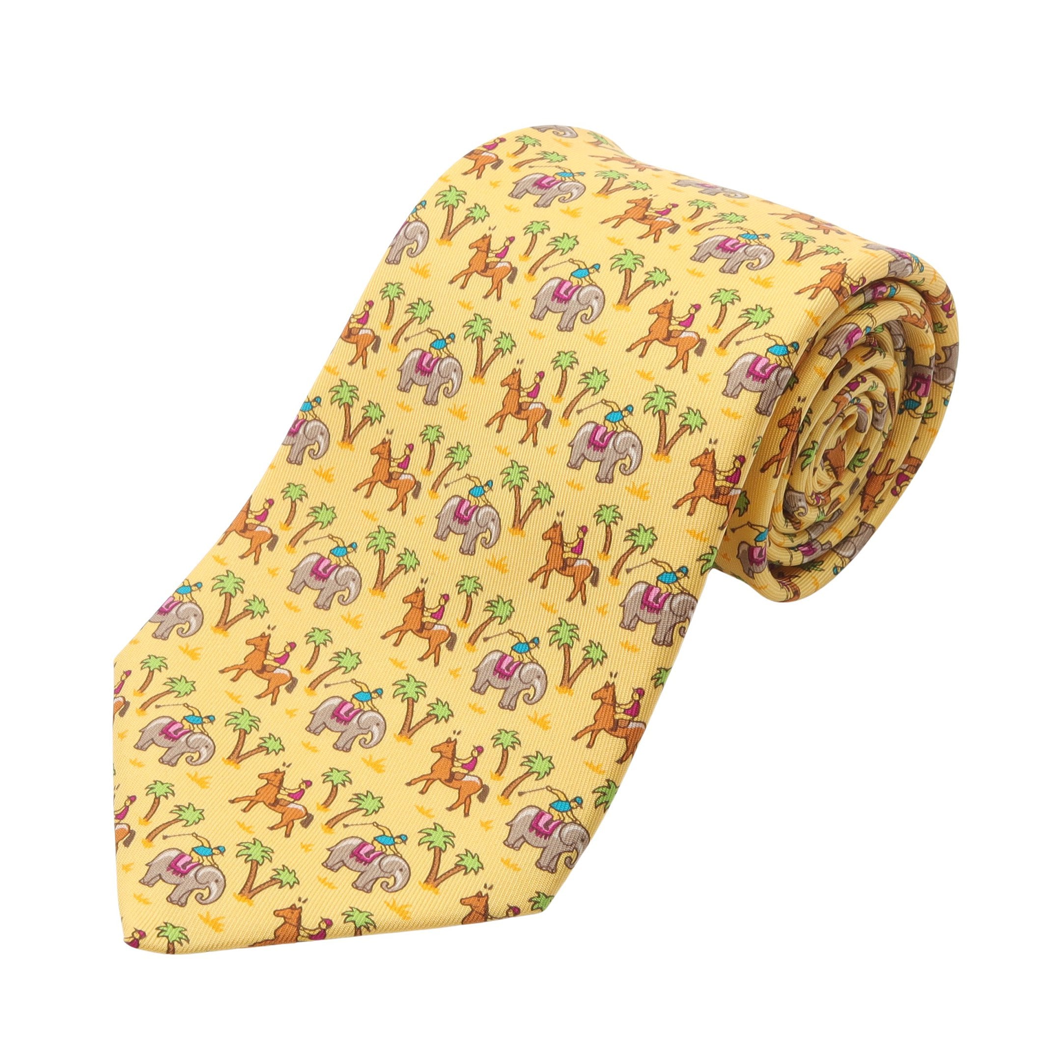 ネクタイ 馬柄 像柄 シルク ライトイエロー マルチカラー エルメス – RECLO