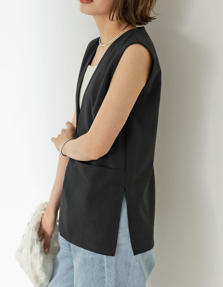 リサイクルツイルVネックノースリーブチュニック - トップス通販