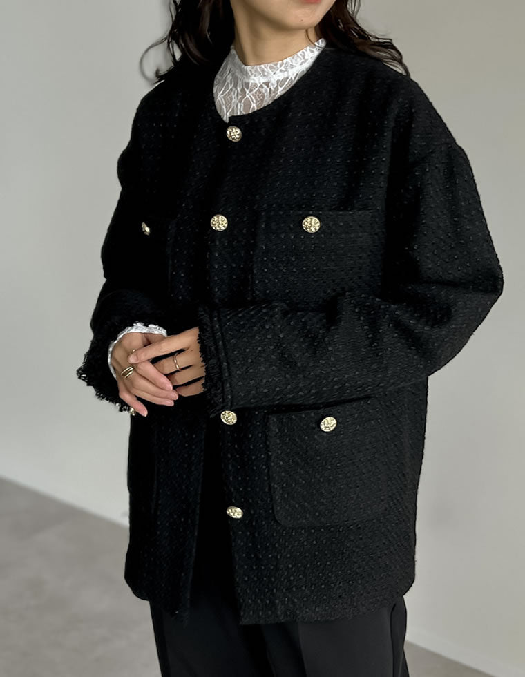 ツイードフリンジノーカラージャケット - ジャケット/アウター通販