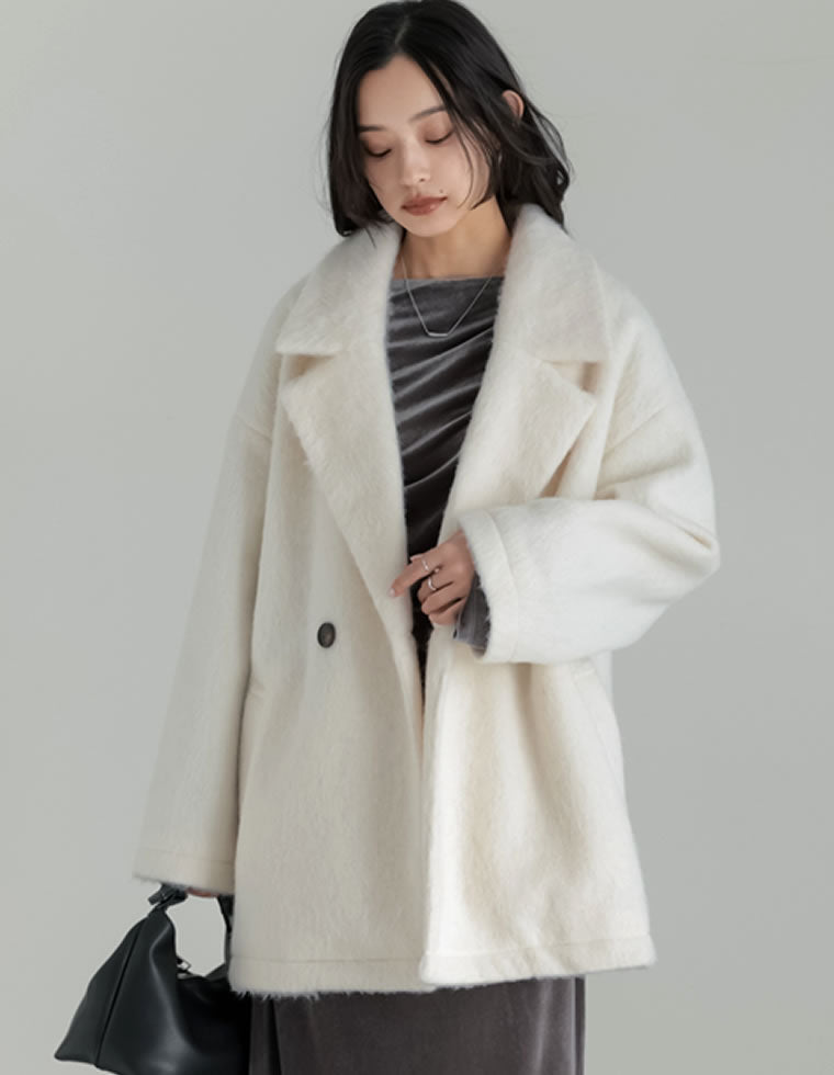 フェイクウールシャギーダブルテーラードジャケット - ジャケット