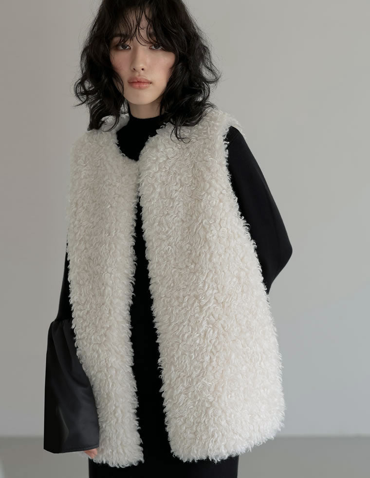 プードルフェイクファーミドルベスト - ジャケット/アウター通販