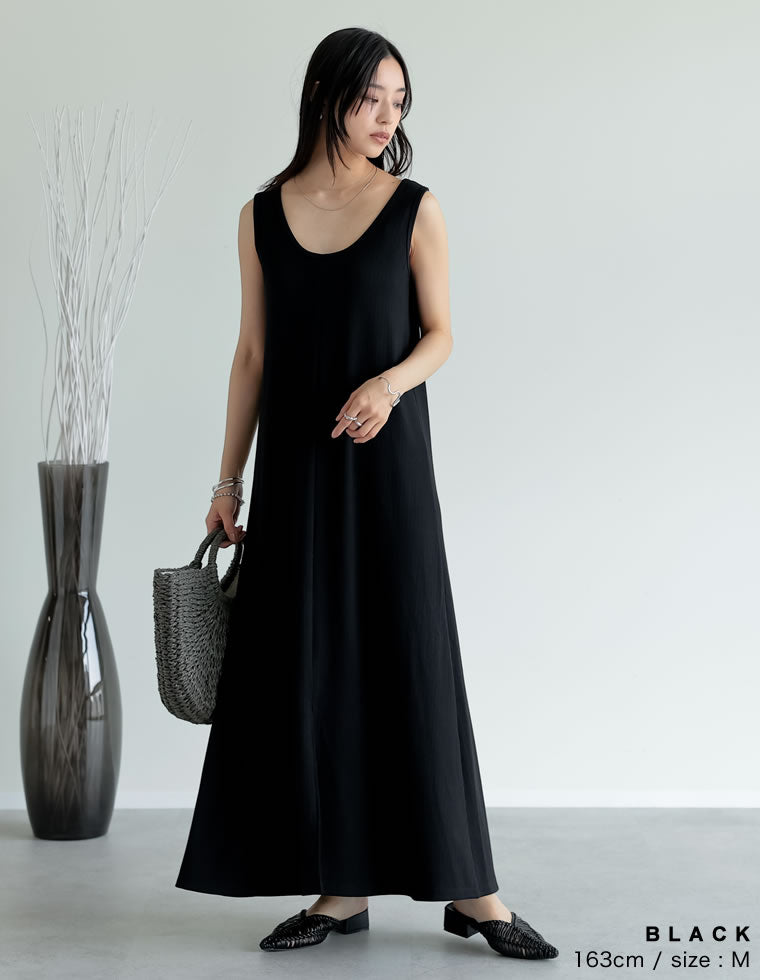 前後2WAYリブカットソーノースリーブワンピース - ワンピース通販