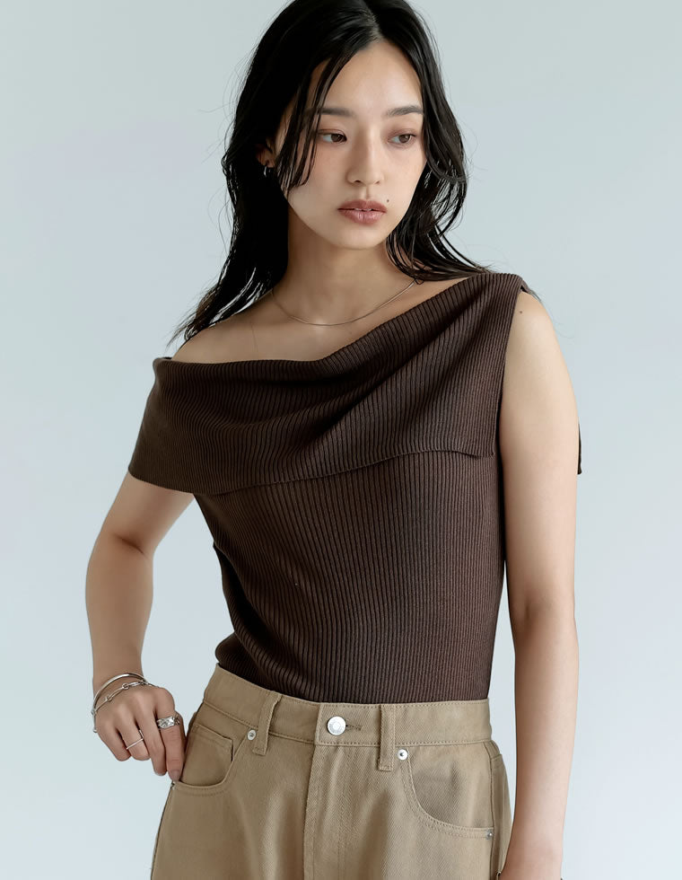 リブニットオフショルダートップス - トップス通販 | 人気レディース
