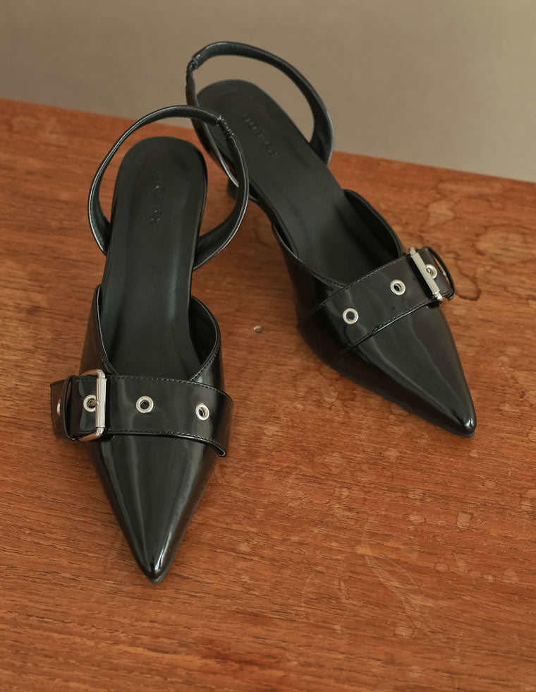 太ベルトデザインポインテッドトゥミュール - シューズ通販 | 人気