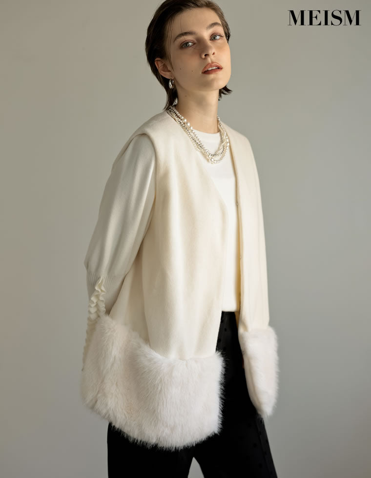 シャギーメルトン裾フェイクファーベスト - ジャケット/アウター通販