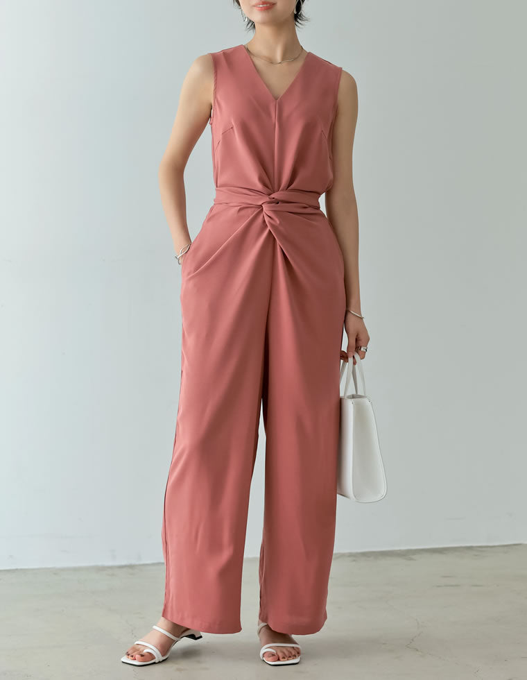 ウエストリボンノースリーブオールインワン - オールインワン通販