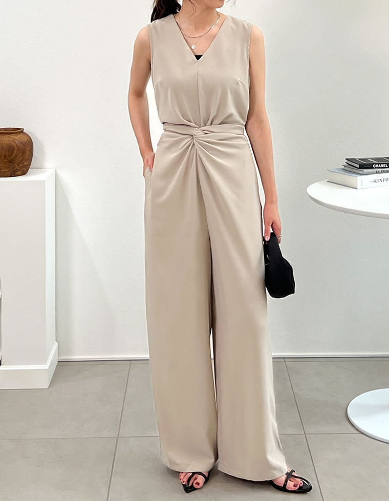 ウエストリボンノースリーブオールインワン - オールインワン通販