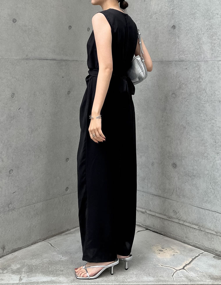 ウエストリボンノースリーブオールインワン - オールインワン通販