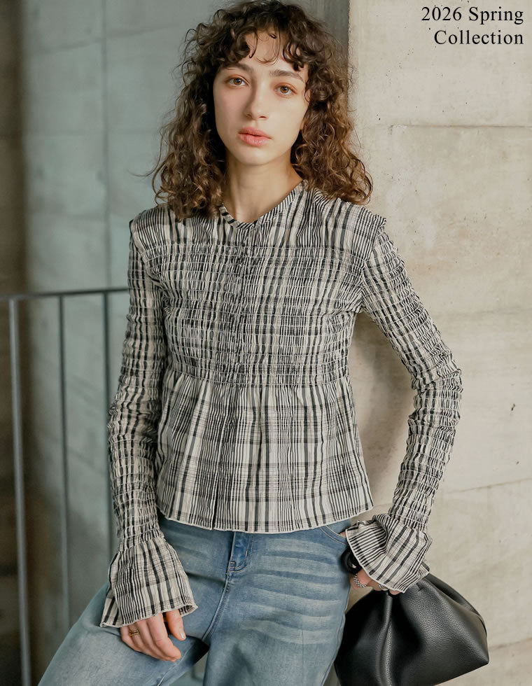 ギンガムチェックシャーリングブラウス - トップス通販 | 人気