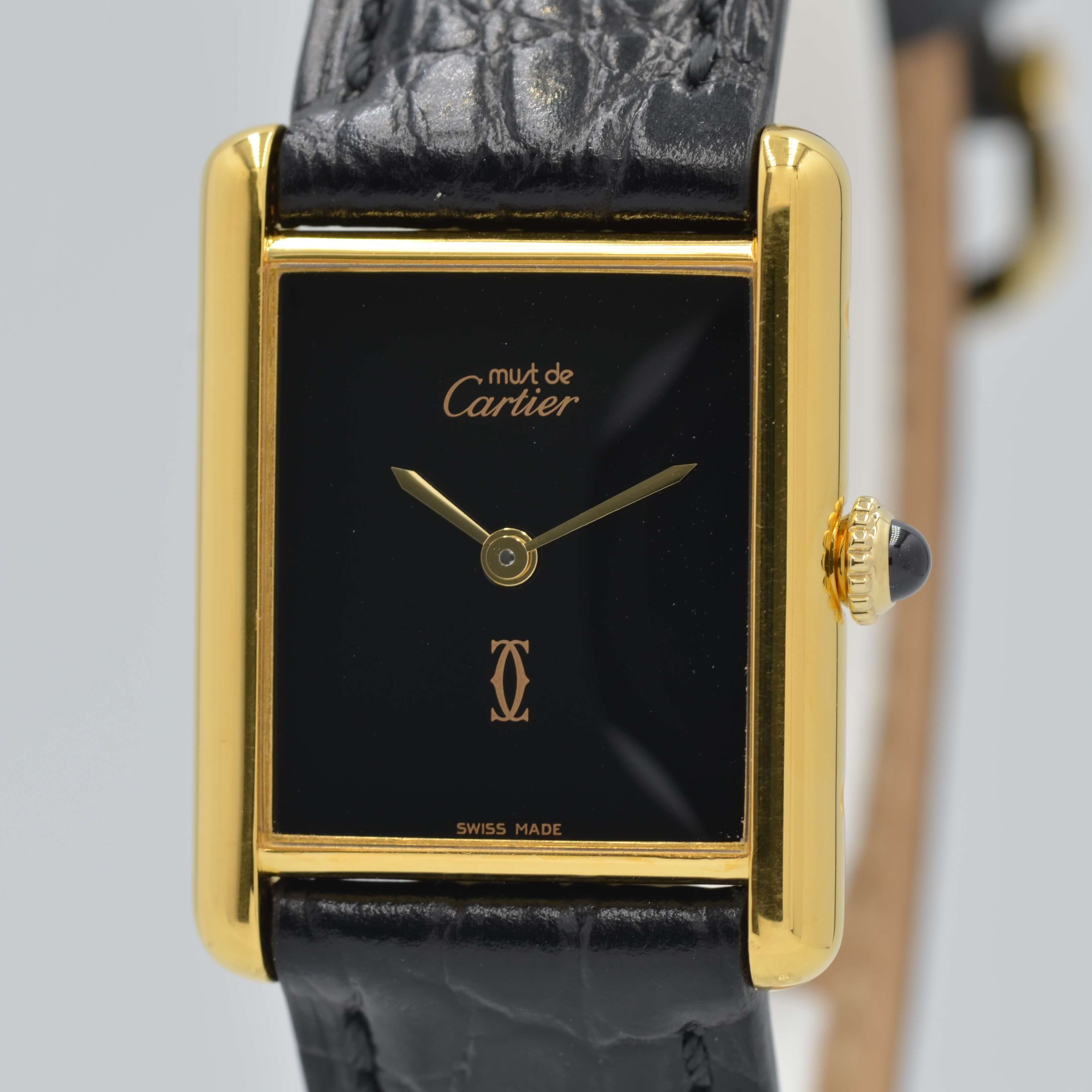 Cartier】カルティエ マストタンク LM手巻きオニキス 永久保証書付き