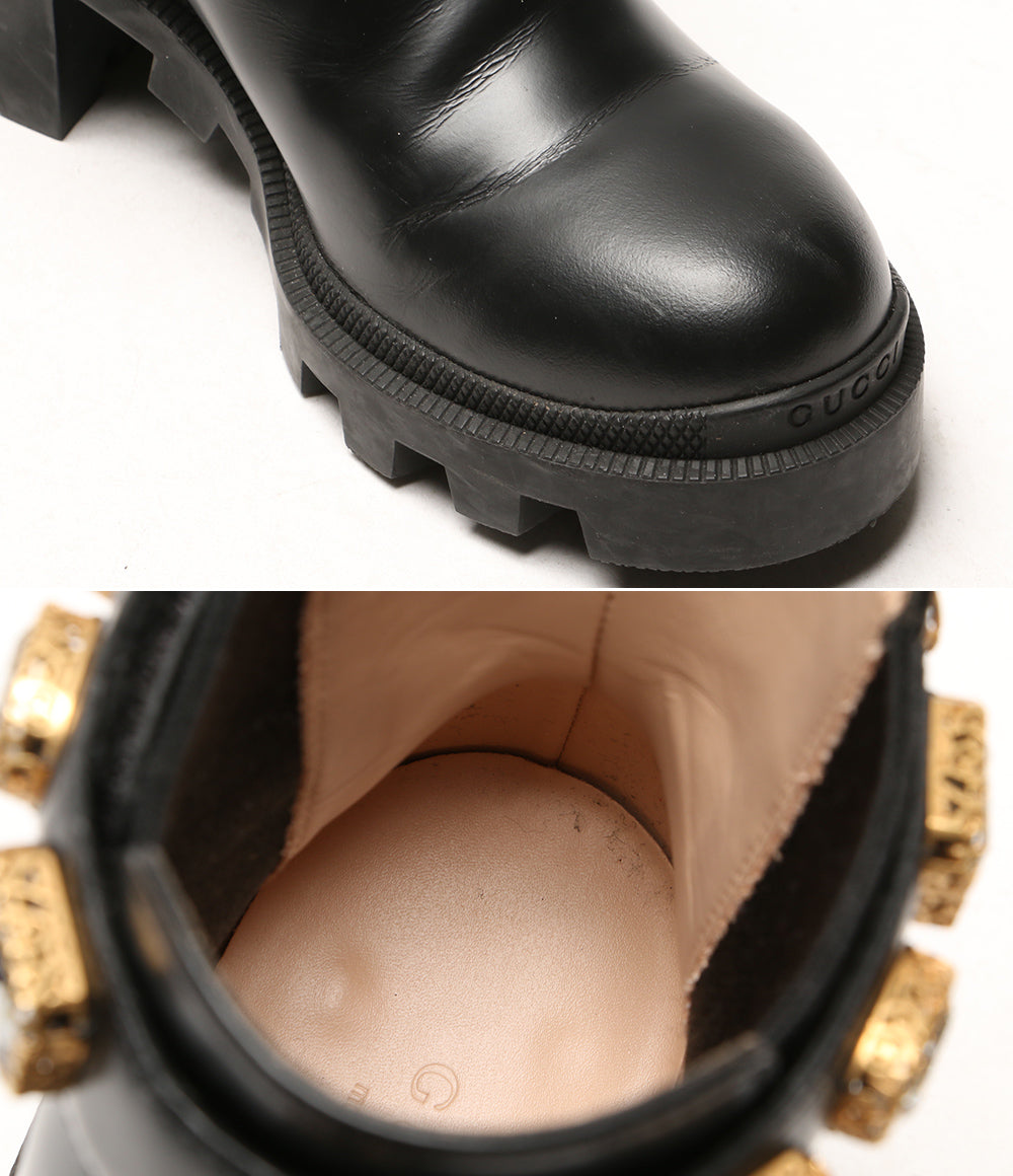 グッチ サイドゴアブーツ クリスタルベルト付 レザー 550036