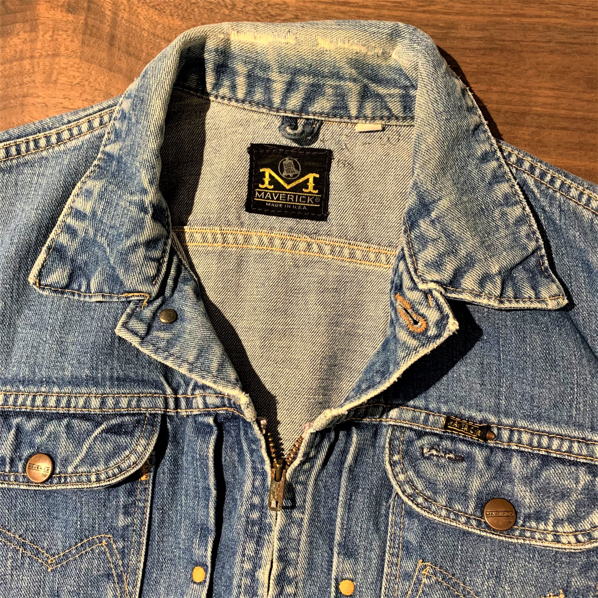 70s/MAVERICK BLUE BELL/denim zip jacket/size 42/Made in USA/TALON