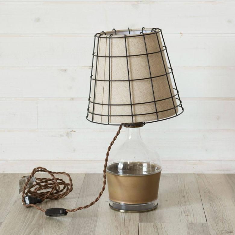 テーブルランプ ガラス製スタンド 布シェード ワイヤー取り外し可 電球