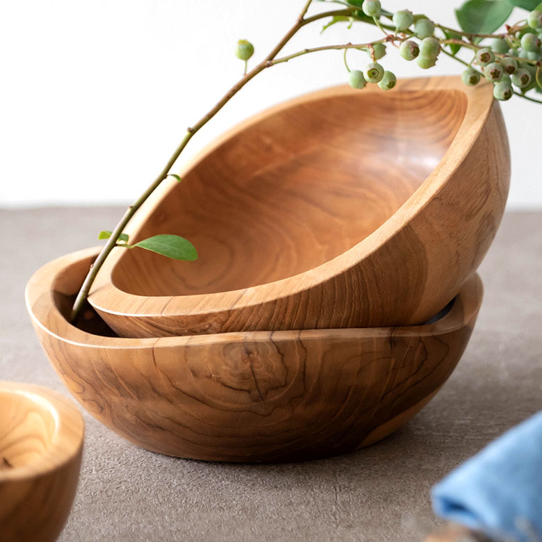 トレイ チークウッド 木製 ウッド ボウル Lサイズ ハンドメイド [11589