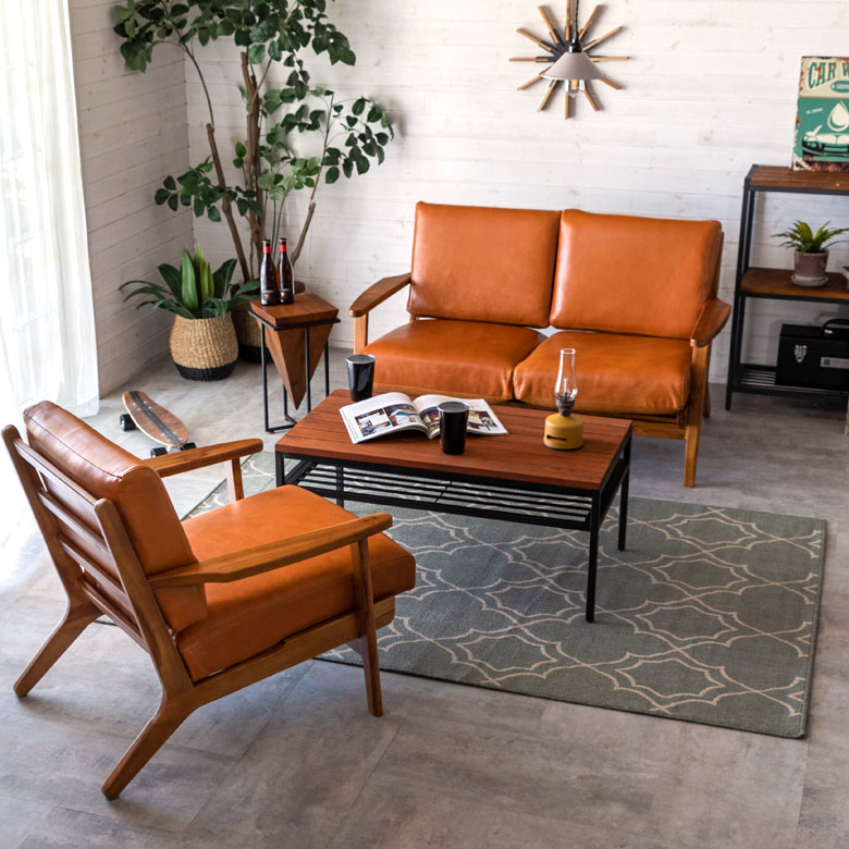 ソファ 2人掛け 本革 木 幅 125cm キャメル ブラウン [91479]【 レザー