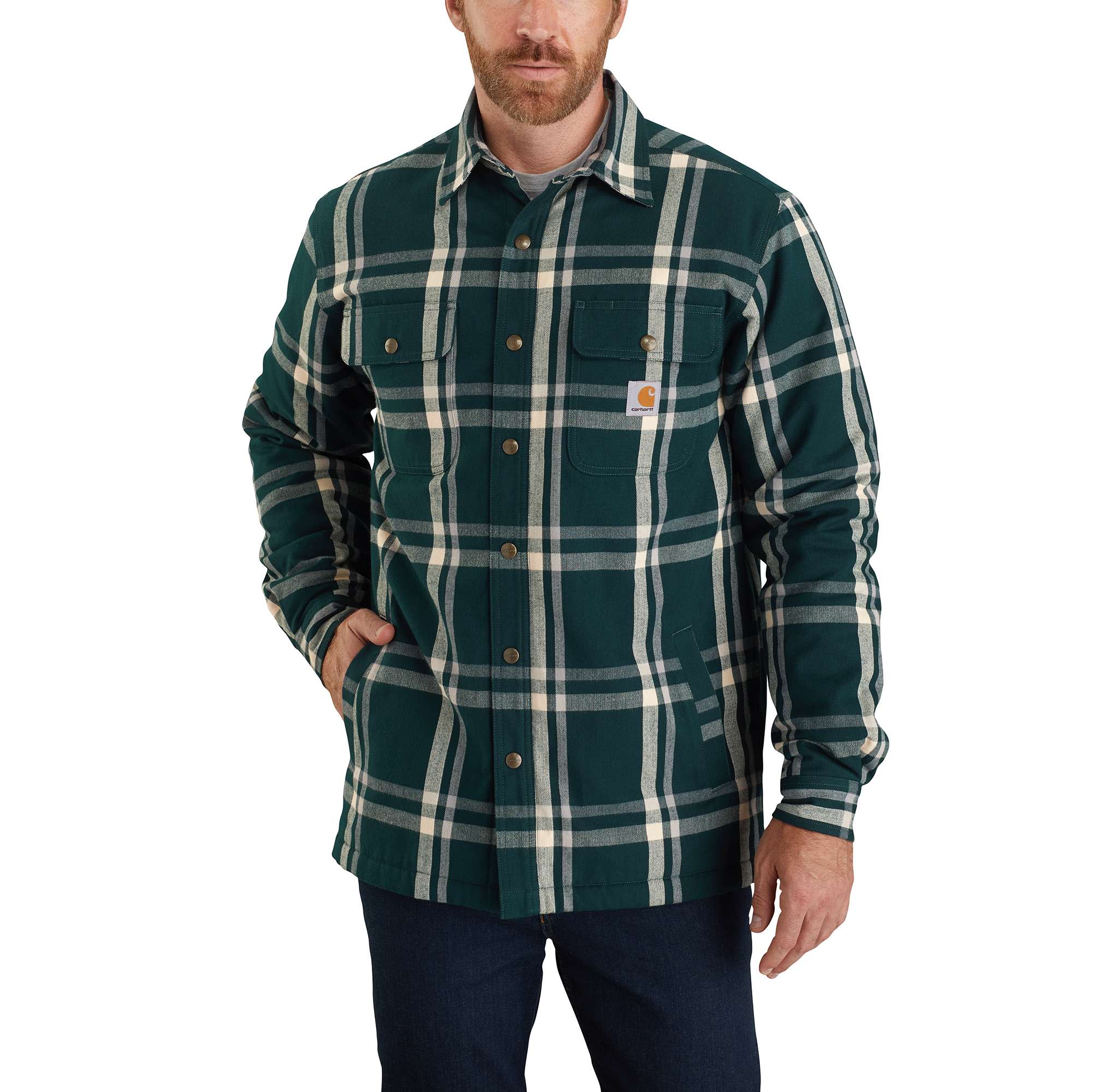 Carhartt® Relaxed Fit Flannel Sherpa-Lined Snap-Front Plaid Shirt