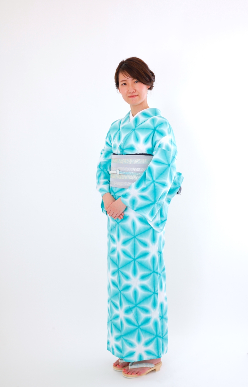 ターコイズ雪花絞り 浴衣 - きもの六花（ricca） | 大阪市北区中崎町